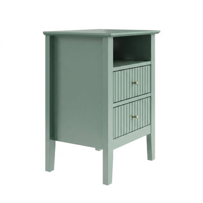 Green Fluted Nightstand with Soft-Close Drawers