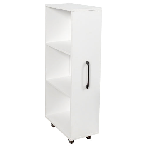 3-Tier Freestanding Pull-Out Door Mobile Bookcase Multi-Grid Storage Cabinet with Universal Wheels