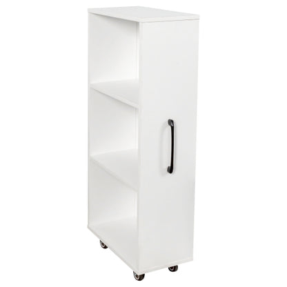 3-Tier Freestanding Pull-Out Door Mobile Bookcase Multi-Grid Storage Cabinet with Universal Wheels