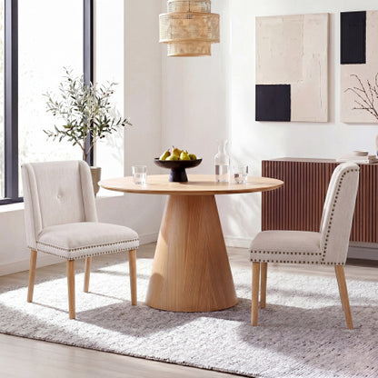 Rivet Upholstered Dining Chairs Set of 2 with Rubber Wood Legs