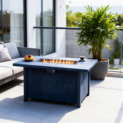 44" W x 25" H Outdoor Patio Propane Gas Fire Pit Table - 50,000 BTU High-temperature-resistant carving process for environmentally friendly materials with the effect of charcoal grain