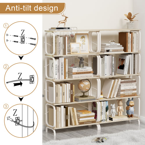 White 5-Tier Industrial Style Bookshelf, Metal Frame MDF Open Storage Rack, Max Total Load 450lbs