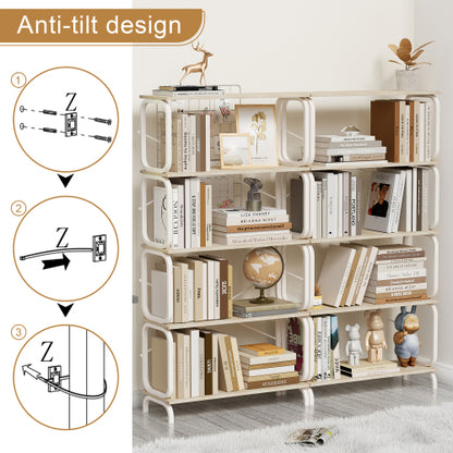 White 5-Tier Industrial Style Bookshelf, Metal Frame MDF Open Storage Rack, Max Total Load 450lbs