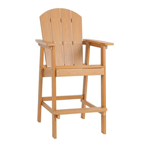 Lounge chair teak color, suitable for all seasons: Outdoor lounge chair, made of sturdy HIPS material, equipped with 304 stainless steel accessories.