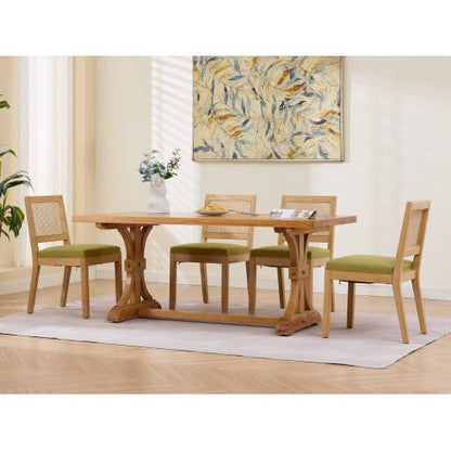 Rattan Dining Chairs Set of 2, Cane Back Side Chairs with Solid Hardwood Frame & Olive Green Seat