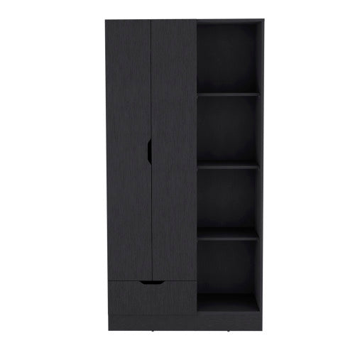 Armoire with 4-Tier Storage Shelves and 1 Drawer Black