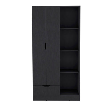 Armoire with 4-Tier Storage Shelves and 1 Drawer Black