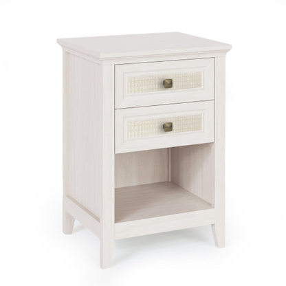 Set of 2 Rattan Nightstands with Drawer, 27-Inch Tall Boho Bedside Table with Storage Shelf