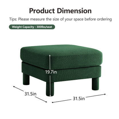 Modern Ottoman Polyester Green Upholstered Accent Ottoman with Boucle Fabric and Wooden Frame