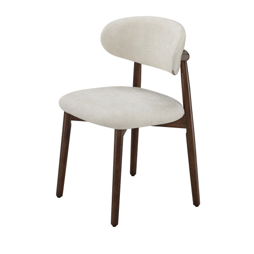 Farmhouse Chenille Dining Chairs with Solid Wood Legs, Set of 2, Beige
