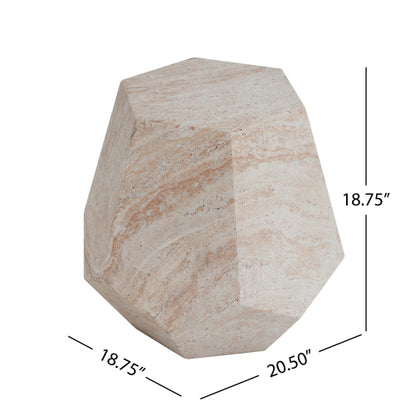 Outdoor/Indoor Lightweight Concrete Side Table,Hexagonal Round Travertine Accent Table