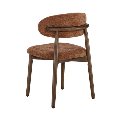 Set of 4 Brown Solid Wood Dining Chairs with integrated soft fabric upholstery for comfortable seating and back support. Featuring a classic minimalist farmhouse design, they are ideal for both kitche