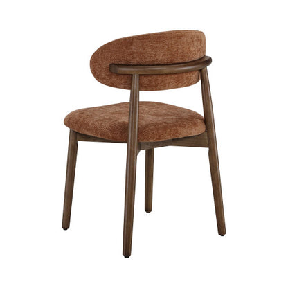 Set of 4 Brown Solid Wood Dining Chairs with integrated soft fabric upholstery for comfortable seating and back support. Featuring a classic minimalist farmhouse design, they are ideal for both kitche