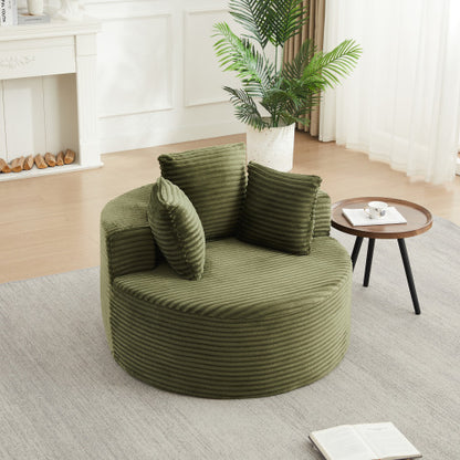 43-Inch Round Corduroy Single Lounge Chair with 3 Pillows, Non-Slip Base Compressed Shipping for Bedroom Game-Room Living-Room