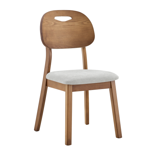 Set of 2 Walnut Solid Wood Dining Chairs, Hollow Back Chairs with Gray Fabric Cushion
