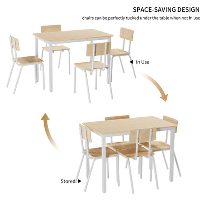 5-Piece Dining Table Set with 4 Chairs, Modern Kitchen Table Set with MDF Board & Metal Frame, Space Saving Dining Furniture