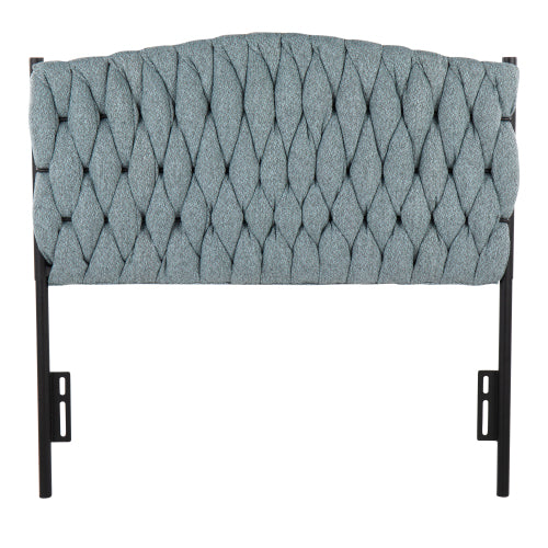 Twin Size Headboard in Black Metal and Blue Fabric by