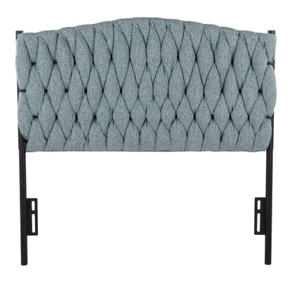 Twin Size Headboard in Black Metal and Blue Fabric by