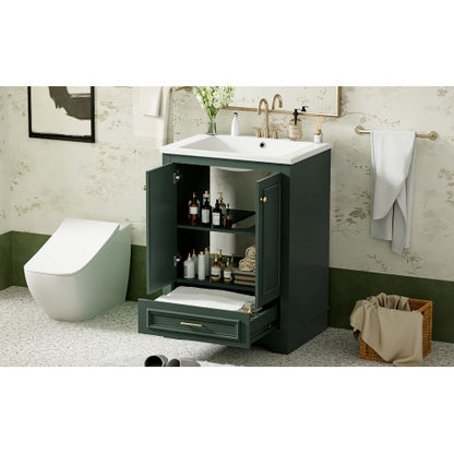 24'' Bathroom Vanity with Ceramic Sink Combo, Modern Freestanding Storage Cabinet with Silver Handles, Soft Closing Doors