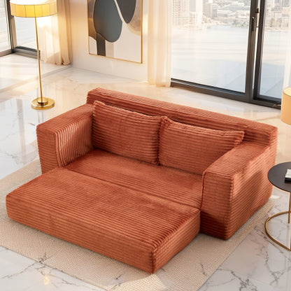 Orange Memory-Foam Convertible Loveseat Sofa-Bed Steel-Frame Corduroy No-Assembly Couch for Small Spaces