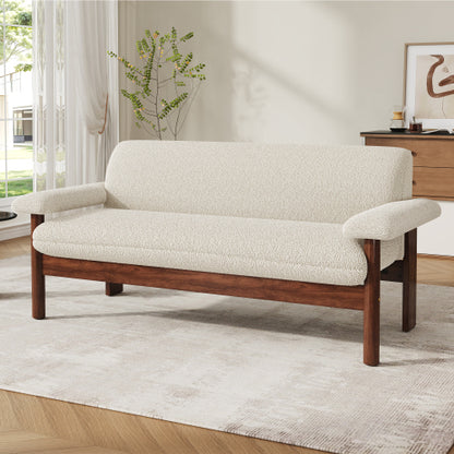 72.8 Inch Beige Modern 2-Seater Loveseat Sofa w/Armrest Pillars Berber-Fleece Rubberwood Frame for Small-Space Living-Room