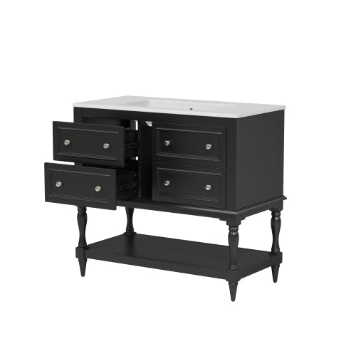 36" Bathroom Vanity Cabinet with Sink Combo Set, Undermount Ceramic Sink, Free Standing Vanity Set with 4 Drawers, Solid Wood Frame Bathroom Cabinet, Black