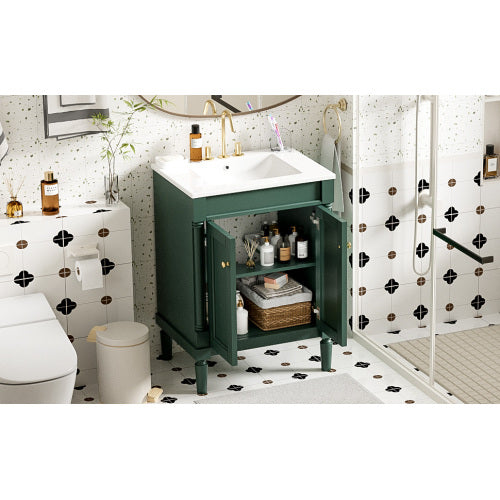 24'' Bathroom Vanity with Top Sink, 2-Tier Modern Bathroom Storage Cabinet, Single Sink Bathroom Vanity, Large Storage Shelves