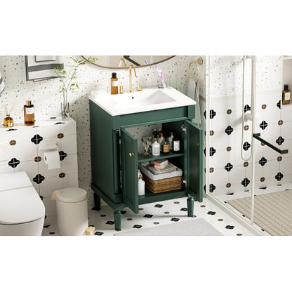 24'' Bathroom Vanity with Top Sink, 2-Tier Modern Bathroom Storage Cabinet, Single Sink Bathroom Vanity, Large Storage Shelves