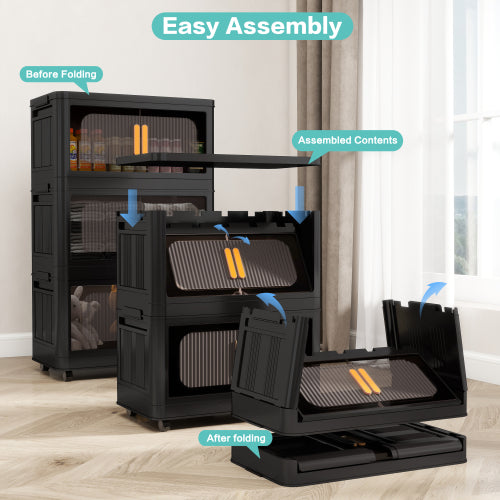 Folding Storage Cabinet with Wheels 5 Tier Collapsible Organizer Black