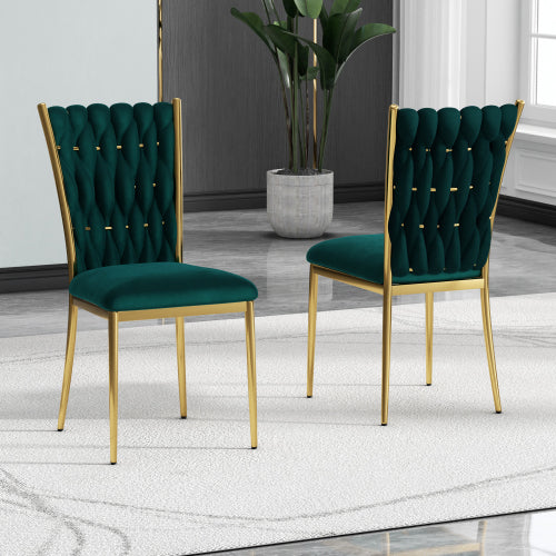 Velvet Upholstered Dining Chairs with Metal Legs, Set of 2, Green