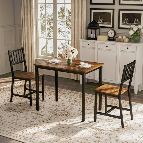 3-Piece Walnut Industrial Dining Set, Table & 2 Chairs