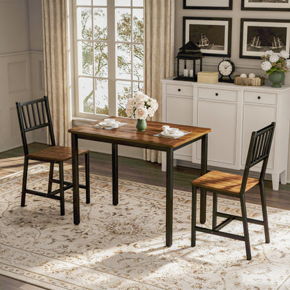 3-Piece Walnut Industrial Dining Set, Table & 2 Chairs
