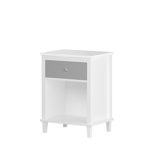 26.77''H Wooden Nightstand with One Drawer One Shelf for Kids, Adults,Gray+Silver handle