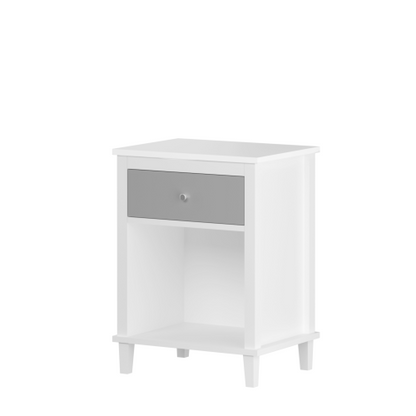 26.77''H Wooden Nightstand with One Drawer One Shelf for Kids, Adults,Gray+Silver handle