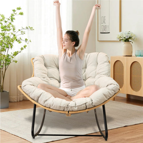 Larger Outdoor Rocking Chair, Patio Egg Rocking Chair, Indoor Papasan Chair, Rattan Wicker Lounge Chair,