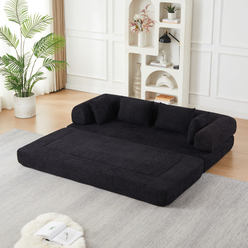 78.9 inch  Convertible Chenille Sleeper Sofa, Removable Armrest, DIY Customizable