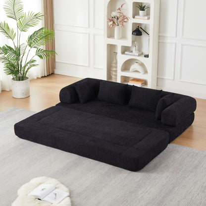 78.9 inch  Convertible Chenille Sleeper Sofa, Removable Armrest, DIY Customizable