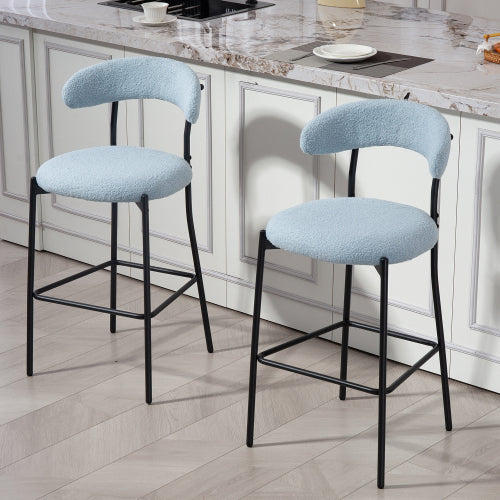 26inch  Counter height bar stools Teddy fabric cover kitchen island counter bar stool with black powder coating base and footrest(BLUE)