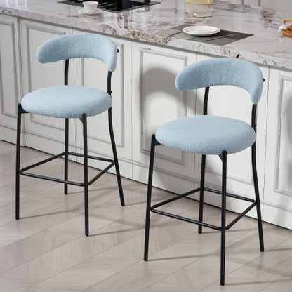 26inch  Counter height bar stools Teddy fabric cover kitchen island counter bar stool with black powder coating base and footrest(BLUE)