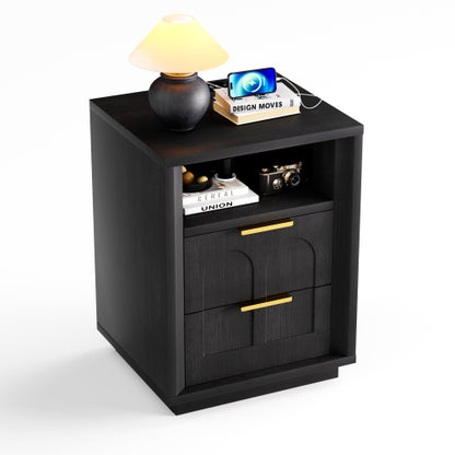 Black 2-Pack Nightstands with Charging Station