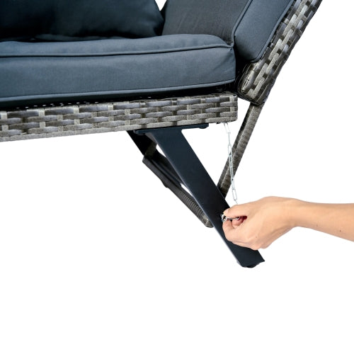 1 PCS Patio Wicker Side Foldable Bench Patio Backyard Conversation Bench Grey Wicker + Dark Grey Cushion