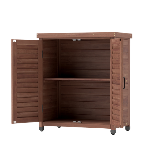 Potting Bench with Storage Cabinet and Metal Table Top for Outdoor Patio, Garden Furniture Wood Workstation Coffee 31.5x17x36''