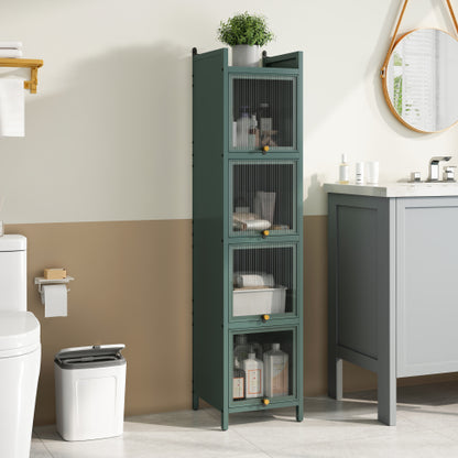 Dark Green Modern 5-Tier Storage Cabinet Iron Frame Fluted Glass Door Sideboard For Entryway Bathroom