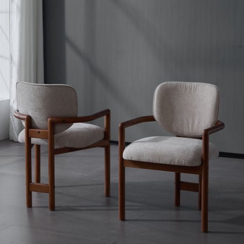Set of 2 Beige King Louis Rubberwood Arm Dining Chairs, 300 LBS Weight Capacity