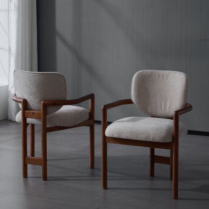 Set of 2 Beige King Louis Rubberwood Arm Dining Chairs, 300 LBS Weight Capacity