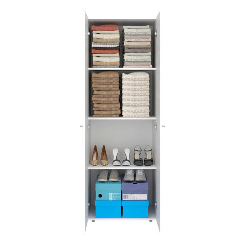 Armoire 66.9" H, 2 Doors, 4 Shelves, White - Bedroom