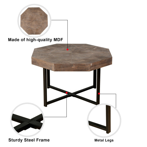 30 Inch Octagonal Patchwork Coffee Table, Antique Brown