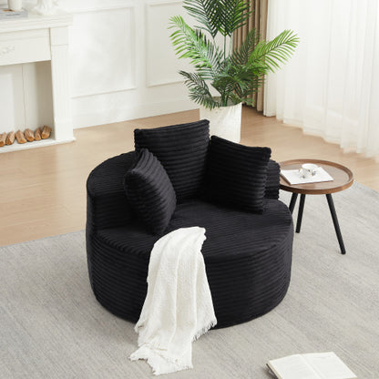 43-Inch Round Corduroy Single Lounge Chair with 3 Pillows, Minimalist Style
