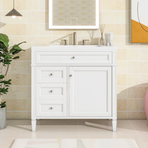 36'' Bathroom Vanity with Top Sink, Modern Bathroom Storage Cabinet with 2 Drawers and a Tip-out Drawer, Single Sink Bathroom Vanity
