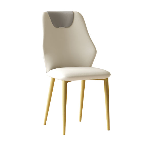 Set of 2 Miller White & Gray PU Dining Chairs, Gold-Plated Carbon Steel Leg 330lbs Weight Capacity